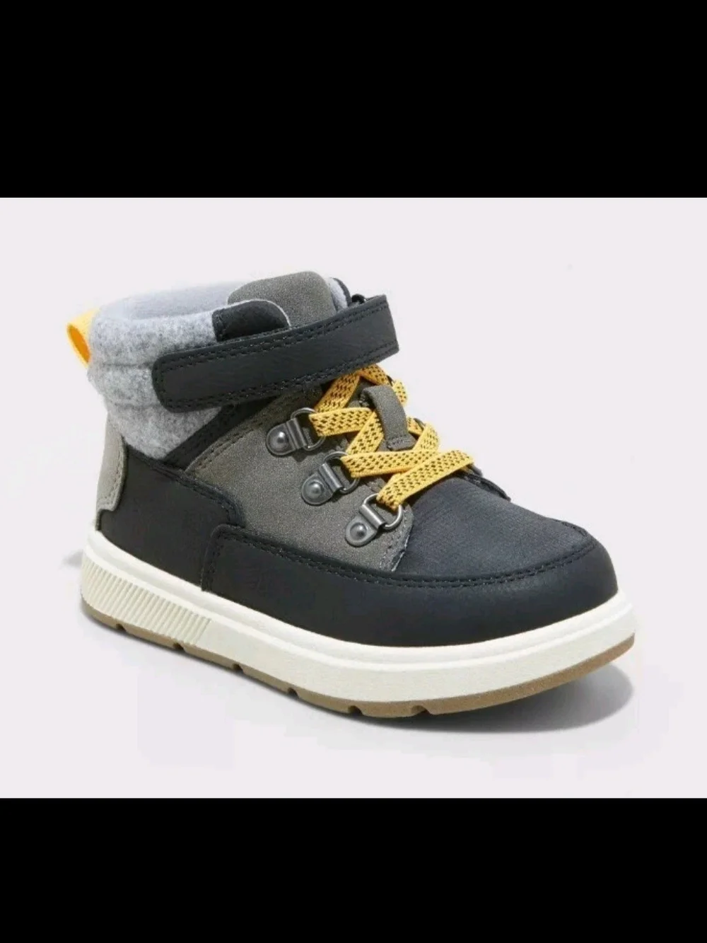 Cat & Jack Baby Black and Gray High-Top Boots with Yellow Laces